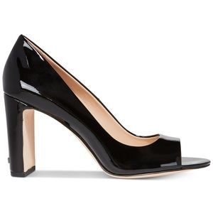 DKNY Jade Size Black Patent Leather Slip On Peep Toe Womens Pump